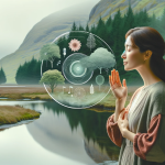 DALL·E 2024 01 29 07.24.42 A woman in a serene natural setting, performing vocal exercises with a soft, gentle expression. She embodies vocal femininity, illustrating the concep