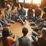 DALL·E 2024 03 18 10.16.47 Create an image of a diverse group of people of different ages, races, and genders sitting in a circle, listening and supporting a transgender individ
