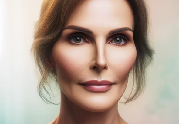 DALL·E 2024 05 03 10.46.01 A portrait of a woman with a serene expression, having undergone facial feminization surgery. The lighting is soft, enhancing the peaceful ambiance. T