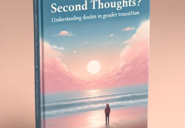 DALL·E 2024 05 13 12.12.00 A reflective and supportive book cover design for a guide titled 'Second Thoughts Understanding Doubts in Gender Transition'. The cover should depict