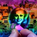 DALL·E 2024 06 12 06.29.06 A vibrant and dynamic scene depicting Lynn Conway, surrounded by intricate computer circuitry, holding a microchip. The backdrop includes significant